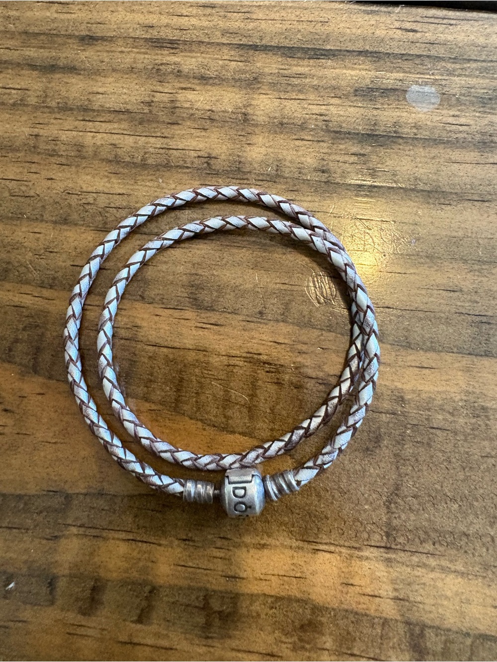 Pandora Brown Braided Leather Double Wrap Bracelet Sterling Silver Clasp